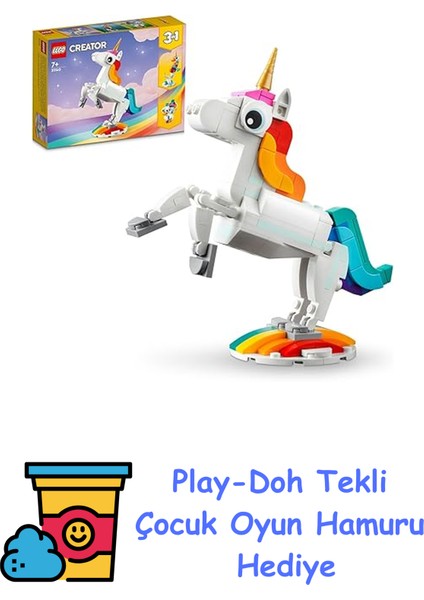 Creator Sihirli Tek Boynuzlu At 31140-7 Yaş ve Üzeri Çocuklar Için Tek Boynuzlu At, Denizatı ve Tavus Kuşu Içeren Yaratıcı Oyuncak Yapım Seti (145 Parça) + Play-Doh Oyun Hamuru