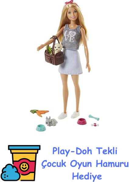 Bebekler ve Evcil Hayvanlar Barbie ve Sevimli Hayvan Arkadaşları, Yavru Köpek, Tavşan ve Temaya Uygun 7 Parçayla FPR48 FPR48 + Play-Doh Oyun Hamuru
