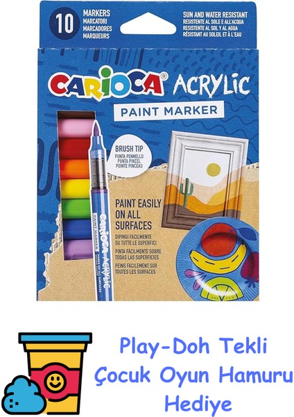 Akrilik Paint Marker Su Bazlı Fırça Uçlu 10'lu + Play-Doh Oyun Hamuru