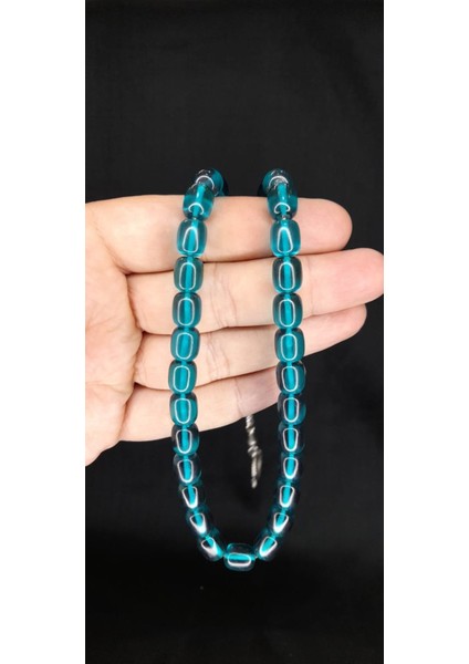 Sıkma Kehribar Tesbih Kapsül Kesim Mavi-Turkuaz Renk T-349 indirimleri