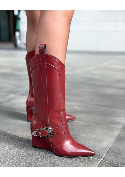 Bonvir Kadın Kovboy Çizme Bordoparlak Deri fiyatları