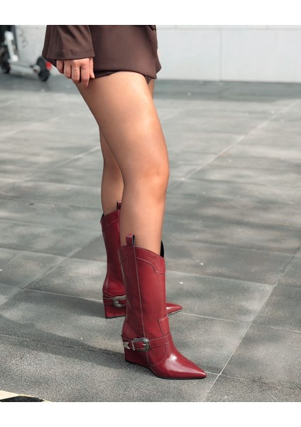 Bonvir Kadın Kovboy Çizme Bordoparlak Deri modelleri