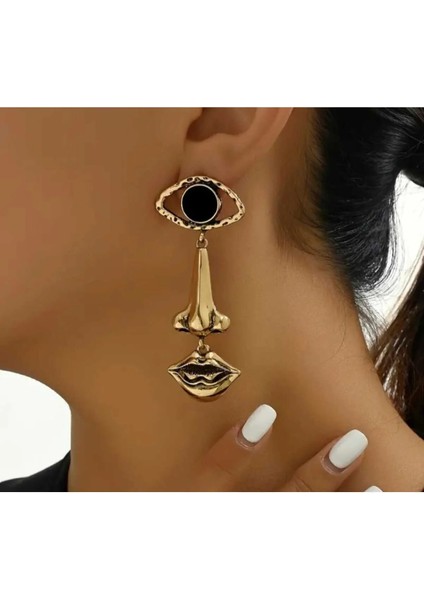 Göz Burun Dudak Tasarım Yaratıcı Uzun Retro Küpe