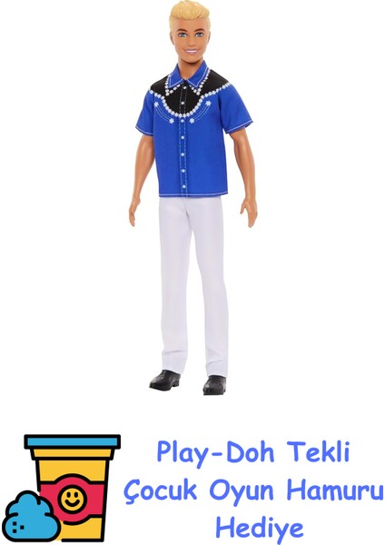 Bebek Kovboy Görünümlü, Sarışın Barbie Fashionistas Ken Bebek (226), 65. Yıl Dönümü HRH25 + Play-Doh Oyun Hamuru