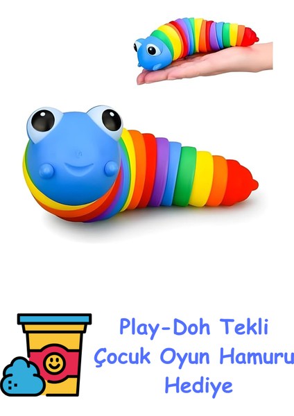 Stres Giderici Tırtıl - Sök Tak Eğlenceli, Stres ve Anksiyete Giderici Tırtıl Oyuncağı + Play-Doh Oyun Hamuru