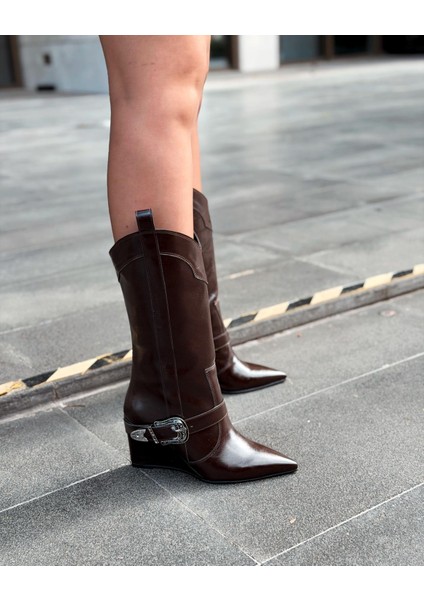Bonvir Kadın Kovboy Çizme Acıkahve Parlak Deri modelleri