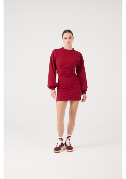 Belden Oturmalı Mini Nancy Elbise Bordo modelleri