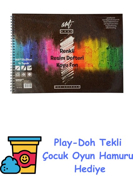 Clara Renkli Resim Defteri Koyu Fon 160 gr 25 x 35 16 Yaprak + Play-Doh Oyun Hamuru