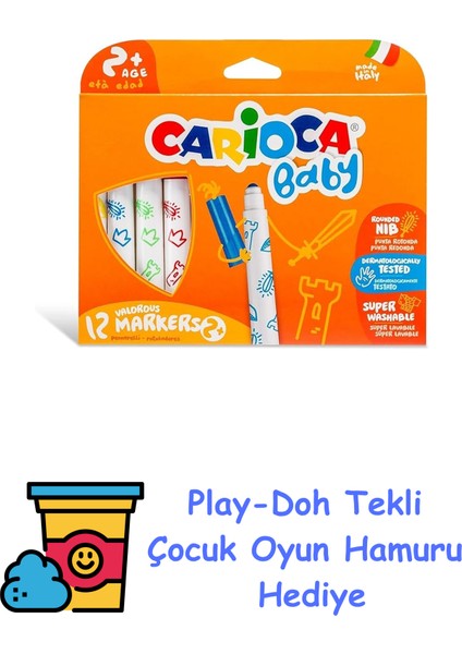Carıoca 12 Renk Baby Jumbo Keçeli Kalem 42814 + Play-Doh Oyun Hamuru
