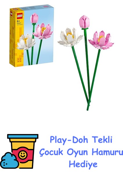 Botanicals Lotus Çiçekleri 40647 - Dekoratif, Koleksiyonluk ve Sergilenebilir Çiçek Modeli Yapım Seti (220 Parça) + Play-Doh Oyun Hamuru