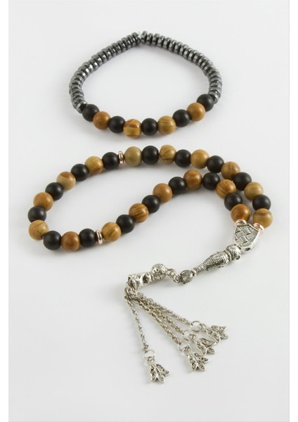 Techmrt 2li Jasper Doğal Taş Bileklik Tesbih Set-Kahverengi