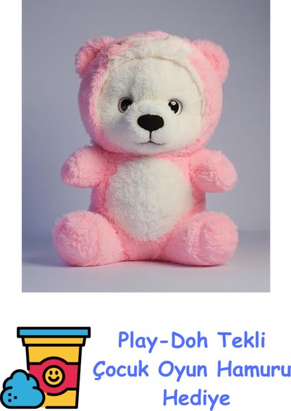 Uykumcuk Peluş Ayıcık, Pembe ve Kahverengi, 27 Cm, Yumuşak Uyku Arkadaşı, Kalpli Mesajlı, Ce Sertifikalı (Pembe) + Play-Doh Oyun Hamuru
