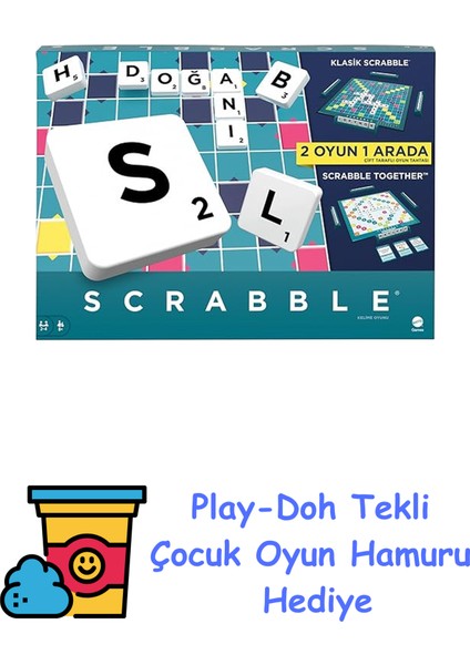 Scrabble Scrabble Kutu Oyunu, Aile Boyu Sevilen ve Iki Şekilde Oynanabilen Klasik Kelime Oyunu, 2-4 Oyuncu, Türkçe Versiyon HXV98 + Play-Doh Oyun Hamuru