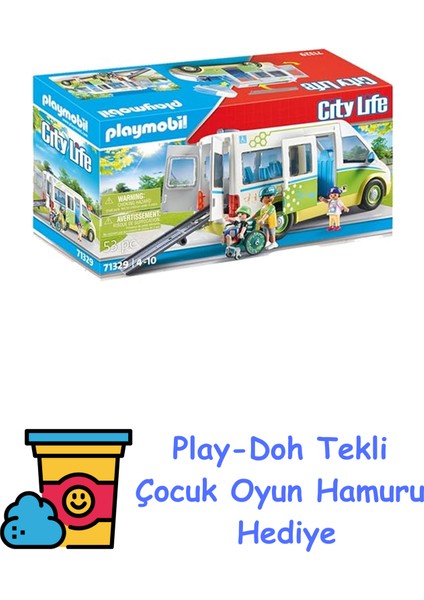 City Life 71329 Okul Otobüsü, Sürgülü Kapılı Büyük Okul Otobüsü, Tekerlekli Sandalye Için Katlanabilir Rampa ve 5 Figür Için Yer, 4 Yaşından Büyük Çocuklar I + Play-Doh Oyun Hamuru