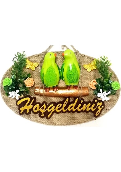 Yeşil Kuşlu Hoşgeldiniz Yazılı Kapı Süsü