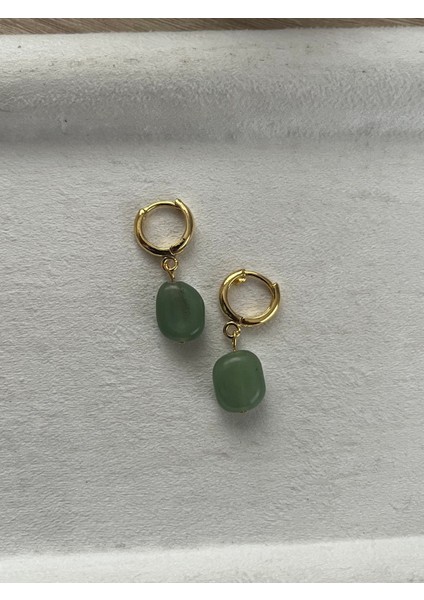 Amorf Aventurin Taşı Altın Kaplama Halka Küpe El Yapımı