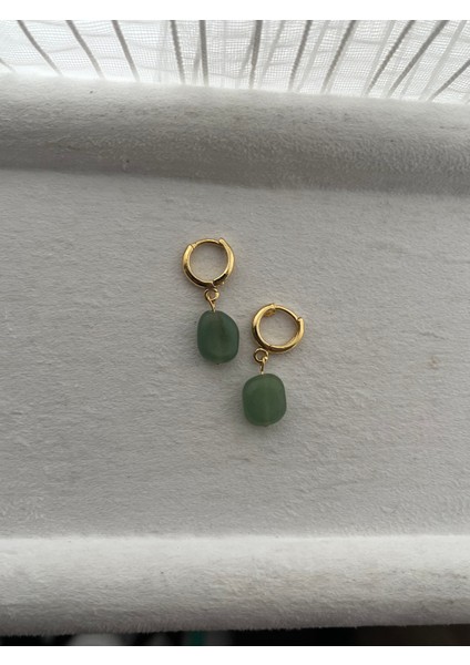 Amorf Aventurin Taşı Altın Kaplama Halka Küpe El Yapımı fiyatları