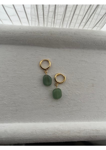 Amorf Aventurin Taşı Altın Kaplama Halka Küpe El Yapımı modelleri