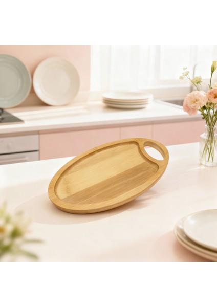 Oval Bambu Sunum Tabağı – Doğal Bambu Servis Tepsisi 25X14X1 cm | Kahvaltı, Meze ve Atıştırmalık Sunumluk