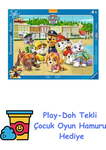 37 Parçalı Büyük Çerçeveli Paw Patrol Puzzle Renkli 3+ + Play-Doh Oyun Hamuru