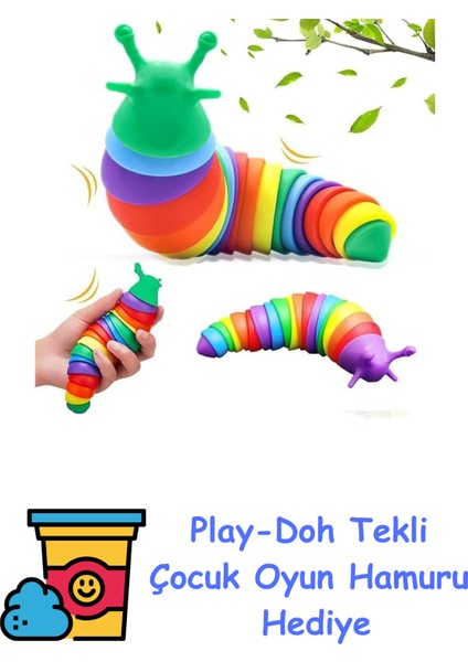 mt Store 01 Eğlenceli Emekleme,eklemli Esnek Tırtıl Duyusal Stres Giderici Esnek El Oyuncağı Interaktif Bebek ve Çocuk Oyuncağı + Play-Doh Oyun Hamuru