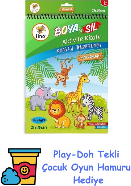 Boya Sil Aktivite Boyama Kitabı Hayvanlar A4 Ebat + Play-Doh Oyun Hamuru