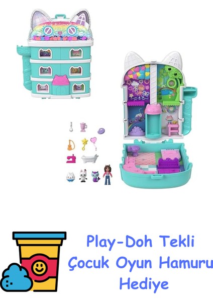 ve Gabby's Dollhouse Mikro Bebekler ve Mini Oyun Seti, Temalı 9 Aksesuar ve Dostlar Pandy Paws, Cakey ve Mercat, JFV02 + Play-Doh Oyun Hamuru