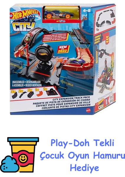 Pist Dünyası Oyun Seti Hot Wheels™ Pist Dünyası Seti, 1 Adet Arabayla Birlikte 10 Parça Set, 4 Yaş ve Üzeri Çocuklar Için Hediye HDN95 + Play-Doh Oyun Hamuru