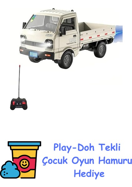 Uzaktan Kumandalı Rc Kamyonet, Işıklı, Buhar Atan, Şarjlı Iş Makinesi Araç Yük Taşıma Aracı Kamyonet (Beyaz) + Play-Doh Oyun Hamuru