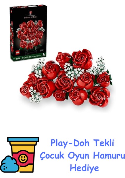 Icons Gül Buketi 10328 - Yetişkinler Için Dekoratif, Koleksiyonluk ve Sergilenebilir Yaratıcı Çiçek Model Yapım Seti, Doğum Günü Hediyesi Fikri (822 Parça) + Play-Doh Oyun Hamuru