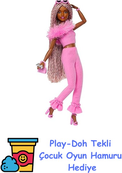 Barbıe Stil Ikonu™ Bebek -Kahverengi Örgü Saçlı Pembe Renkli Yumuşacık Takımıyla Pembe ve Kahverengi Örgülü Saçlı Barbie Stil Ikonu Bebek (4) HYV28 + Play-Doh Oyun Hamuru