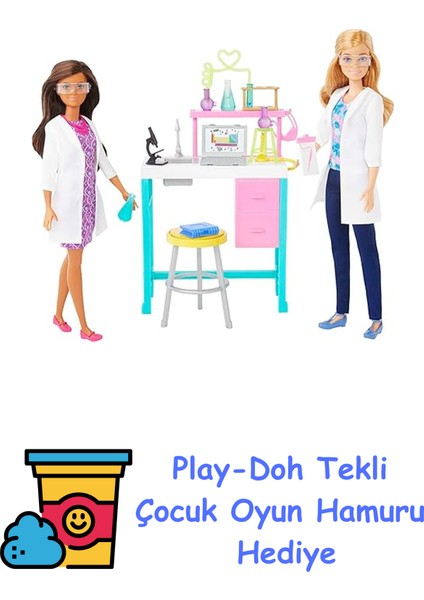 ® Bilim Laboratuarı Oyun Seti, Barbie® Bilim Laboratuvarı Oyun Seti, 2 Bebek, Laboratuvar Tezgahı ve 10'dan Fazla Aksesuar, HJY95 + Play-Doh Oyun Hamuru