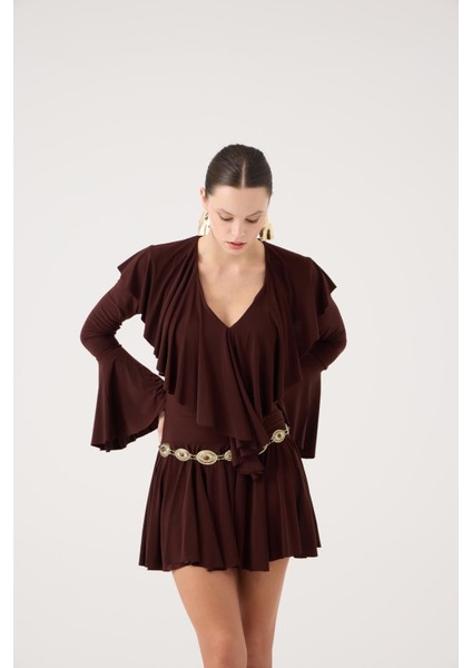 Fırfırlı Mini Yolanthe Elbise Kahve fırsatları