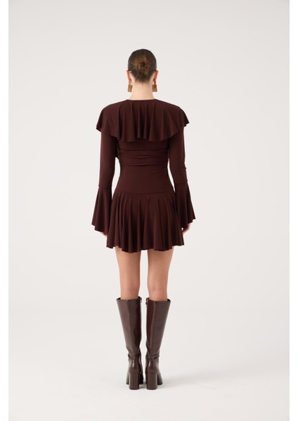 Fırfırlı Mini Yolanthe Elbise Kahve indirimleri