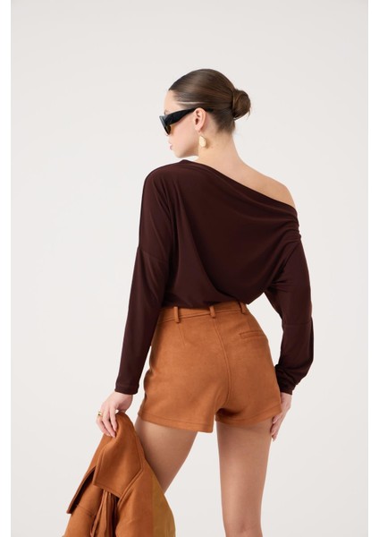 Asimetrik Yaka Talia Bluz Kahve fiyatları