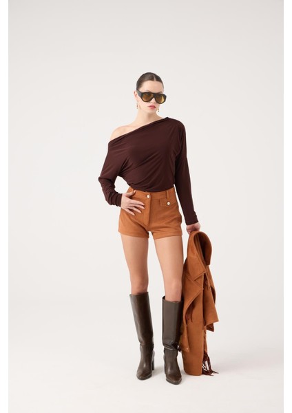 Asimetrik Yaka Talia Bluz Kahve fırsatları