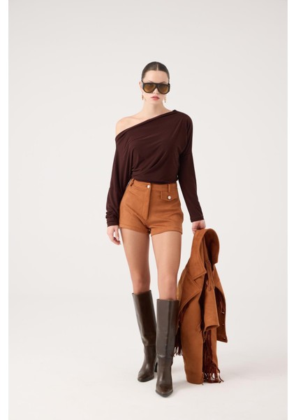 Asimetrik Yaka Talia Bluz Kahve indirimleri