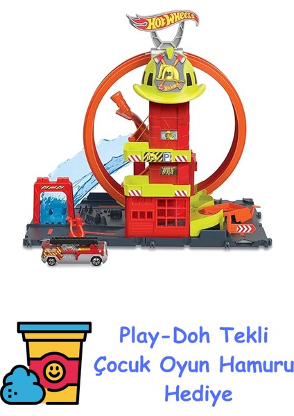 Çember Pistli Iftaiye Istasyonu 1 Oyuncak Araba ve Süper Çemberli Itfaiye Istasyonu Içeren Hot Wheels™ Şehri Çember Pistli Iftaiye Istasyonu HKX41 + Play-Doh Oyun Hamuru