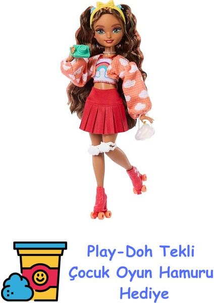 Rüya Arkadaşlar Bebek ve Aksesuarları, Eklemleri Bükülebilen, Kahverengi Saçlı, Patenci Teresa Bebek, Video Oyunu Temalı 9 Parça, JFX98 + Play-Doh Oyun Hamuru