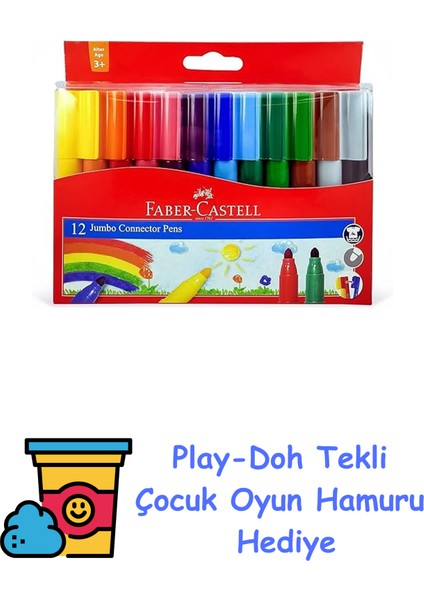 Eğlenceli Jumbo Keçeli Kalem,12'li, 12 Renk + Play-Doh Oyun Hamuru