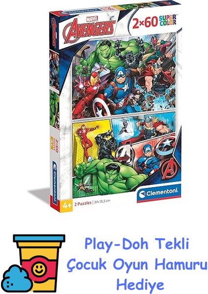 - 2X60 Parça Puzzle - Avengers + Play-Doh Oyun Hamuru