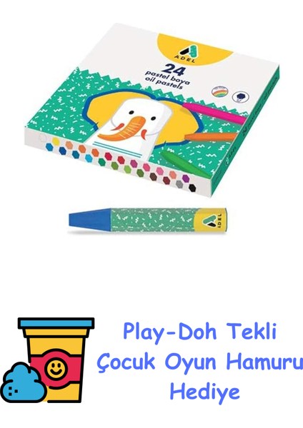 Pastel Boya, 24 Renk, Canlı ve Örtücü Renkler, Rahat ve Yumuşak Kullanım, Dökülmeyi Önleyen Ambalaj, Sağlığa Zararsız + Play-Doh Oyun Hamuru