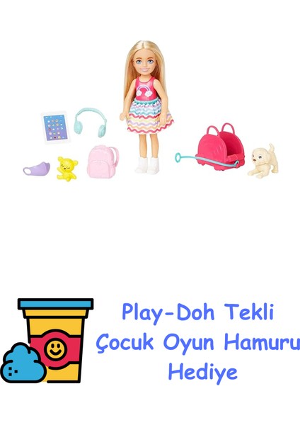 Seyahatte Chelsea Bebek ve Aksesuarları Barbie Oyuncakları, Chelsea™ Bebek ve Aksesuarları, Yavru Köpeğiyle Seyahat Seti HJY17 + Play-Doh Oyun Hamuru