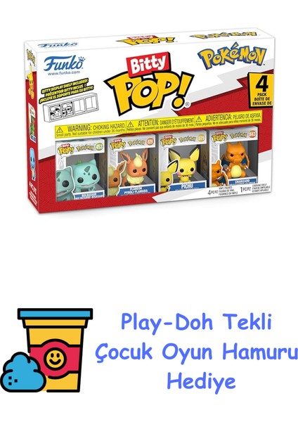 Bitty Pop: Pokemon- Bulbasaur 4'lü Paket, Oyuncak Figür + Play-Doh Oyun Hamuru