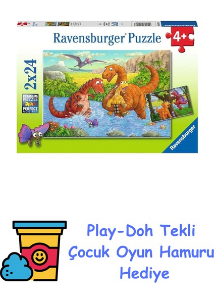 Puzzle, Dinos, 2X24 Parça + Play-Doh Oyun Hamuru