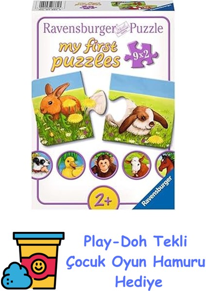 Puzzle 9x2 Hayvanlar My First Puzzles Renkli 1+ + Play-Doh Oyun Hamuru