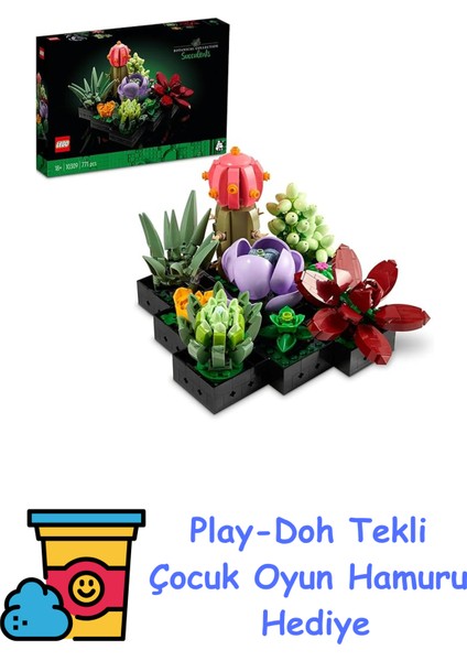 Icons Sukulentler 10309 – Yetişkinler Için Dekoratif Bitki Yapım Seti, Ev Ya Da Ofis Dekoru Için Koleksiyonluk Model, Bitki Severler Için Hediye Fikri (771 Parça) + Play-Doh Oyun Hamuru