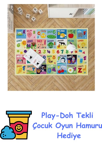 Türkçe Kelime Öğretici Oyun Matı - Bebek Oyun Halısı + Play-Doh Oyun Hamuru
