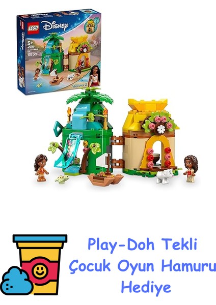 ǀ Disney Princess Moana’nın Ada Eğlencesi 43260, 5 Yaş ve Üzeri Kız ve Erkek Çocukları Için Yaratıcı Oyuncak Yapım Seti, 2 Mini Bebek Figürü ve Ev (175 Parça) + Play-Doh Oyun Hamuru