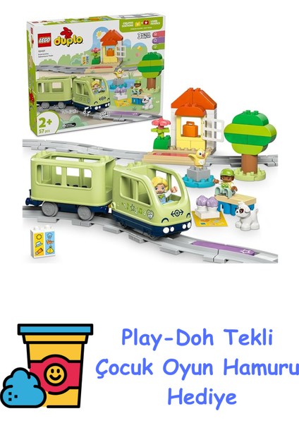 Duplo Town Interaktif Macera Treni 10427-2 Yaş ve Üzeri Çocuklar Için Işık ve Seslerle Rol Yapma Becerilerini Teşvik Eden Eğitici Oyuncak Yapım Seti, Hediye Fikri + Play-Doh Oyun Hamuru